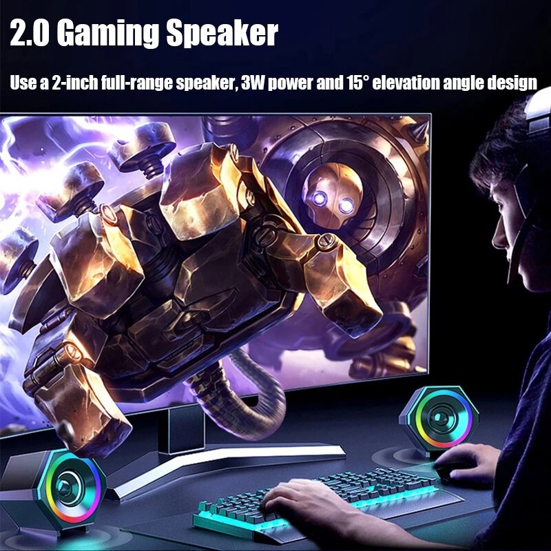 Multimedia Speaker 3.5mm USB RGB Speaker Combo Stereo Bass Gaming Subwoofer Computer Speaker for Laptop Computer