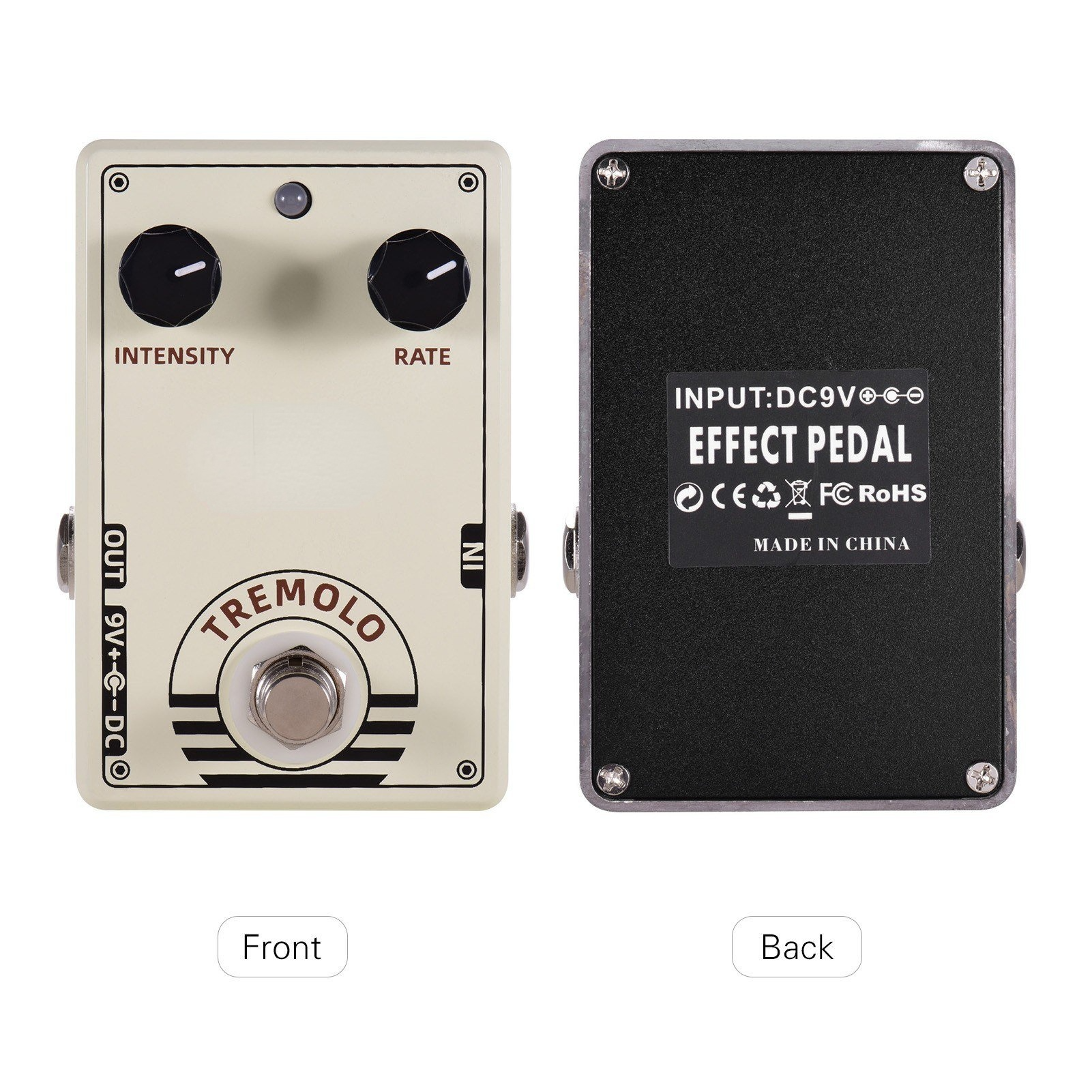 Vintage Style Tremolo Guitar Effect Pedal with Intensity and Rate Controls True Bypass Design