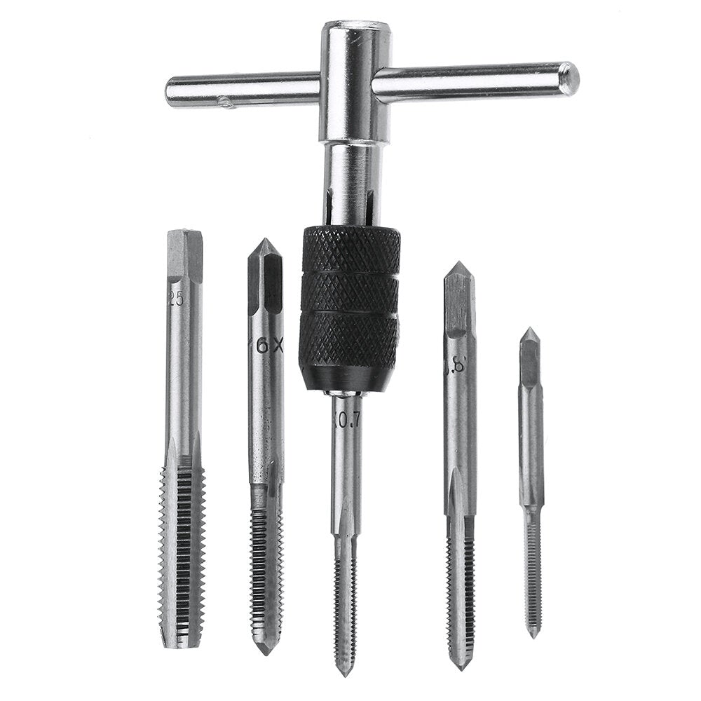 6pcs M3-M8 Tap Drill Set T Handle Ratchet Wrench Machinist Tool With Screw Hand