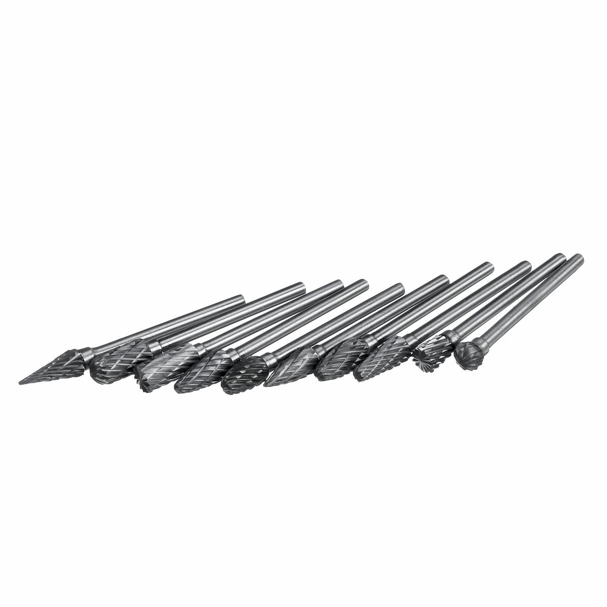 10Pcs Tungsten Carbide Double Cut Rotary File 1/8 Inch Shank Grinding Burr Set