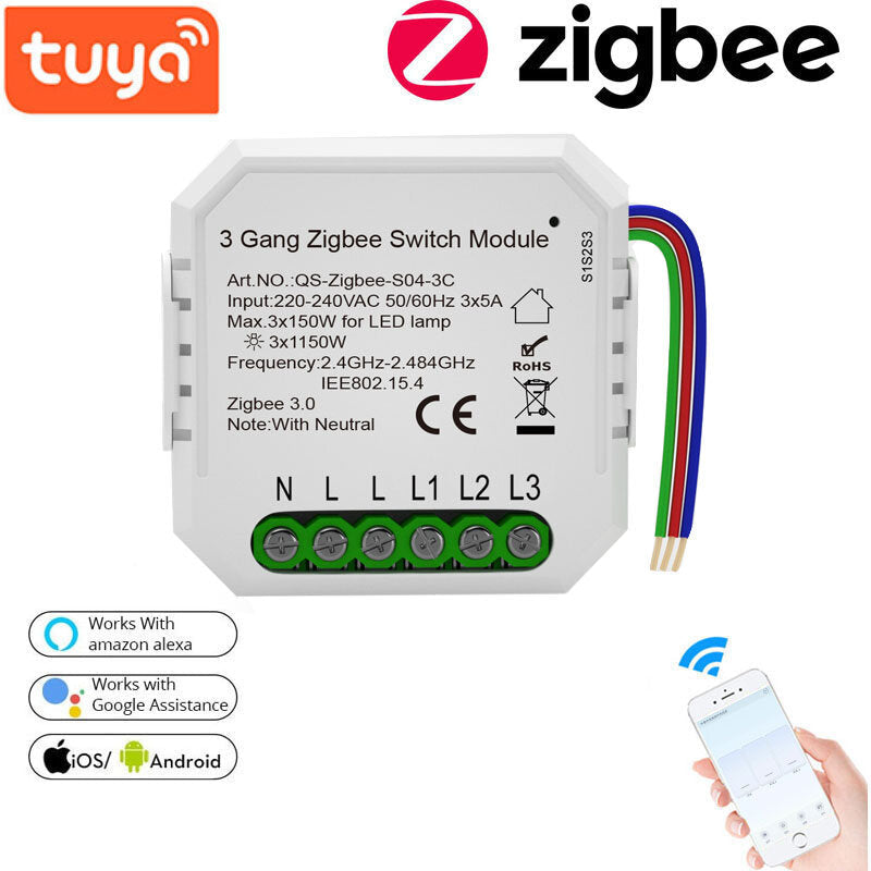 Switch Module Smart Home Modification Module Works with Alexa Google Home 220-240V 3 Gang