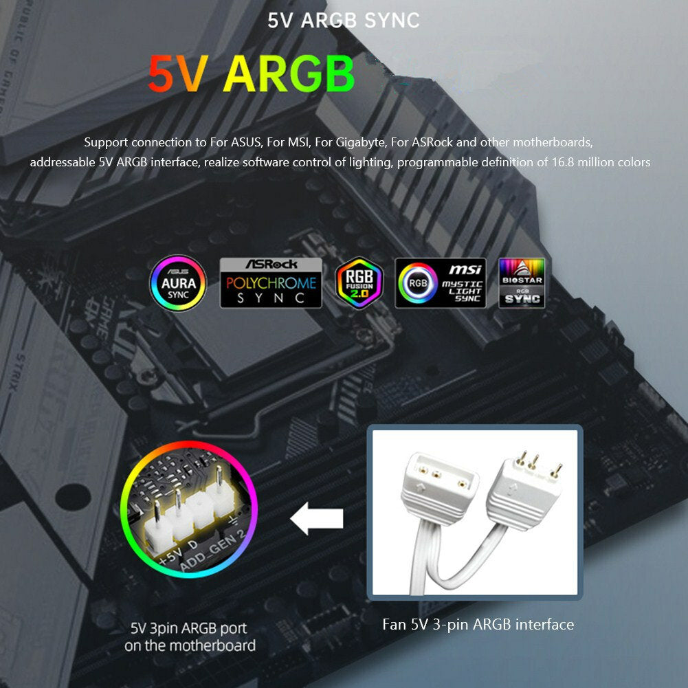 12cm PC Computer Case Fan Cooling Cooler 5V 3Pin/4Pin Adjustable RGB Silent Chassis Cooler Radiator