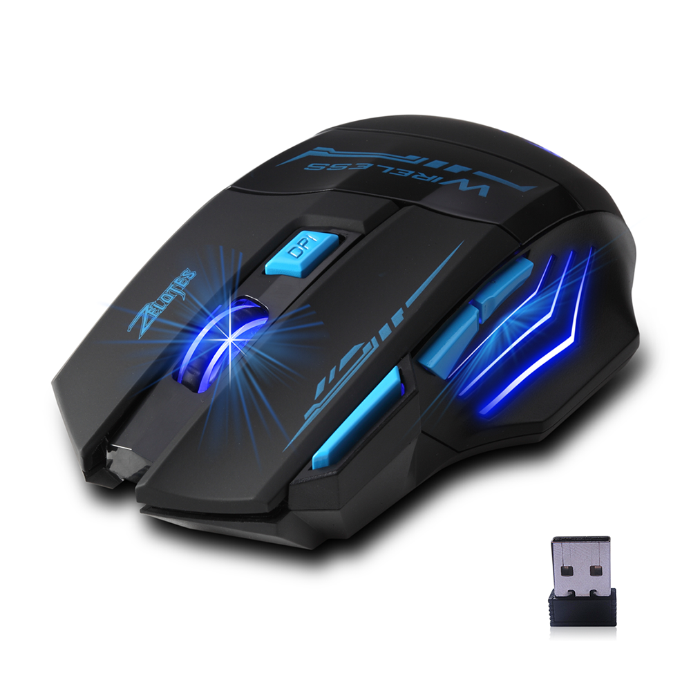 2.4GHz Wireless Mouse 600-2400DPI Cool Breathing Light Optical Gaming Mouse with USB Receiver