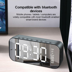 Wireless Bluetooth Speaker Mini LED Double Alarm Clock FM Radio TF Card AUX Soundbar Subwoofer with Mic