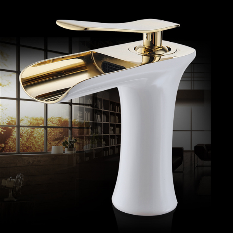 Bathroom Basin Waterfall Faucet Hot Cold Mixer Tap Single Hole Handle Sink Modern Vanity