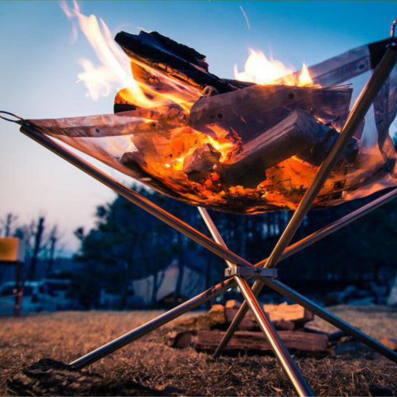 Folding Camp Stove Fire Frame Stand Wood Burning Grill Stainless Steel Rack Heater