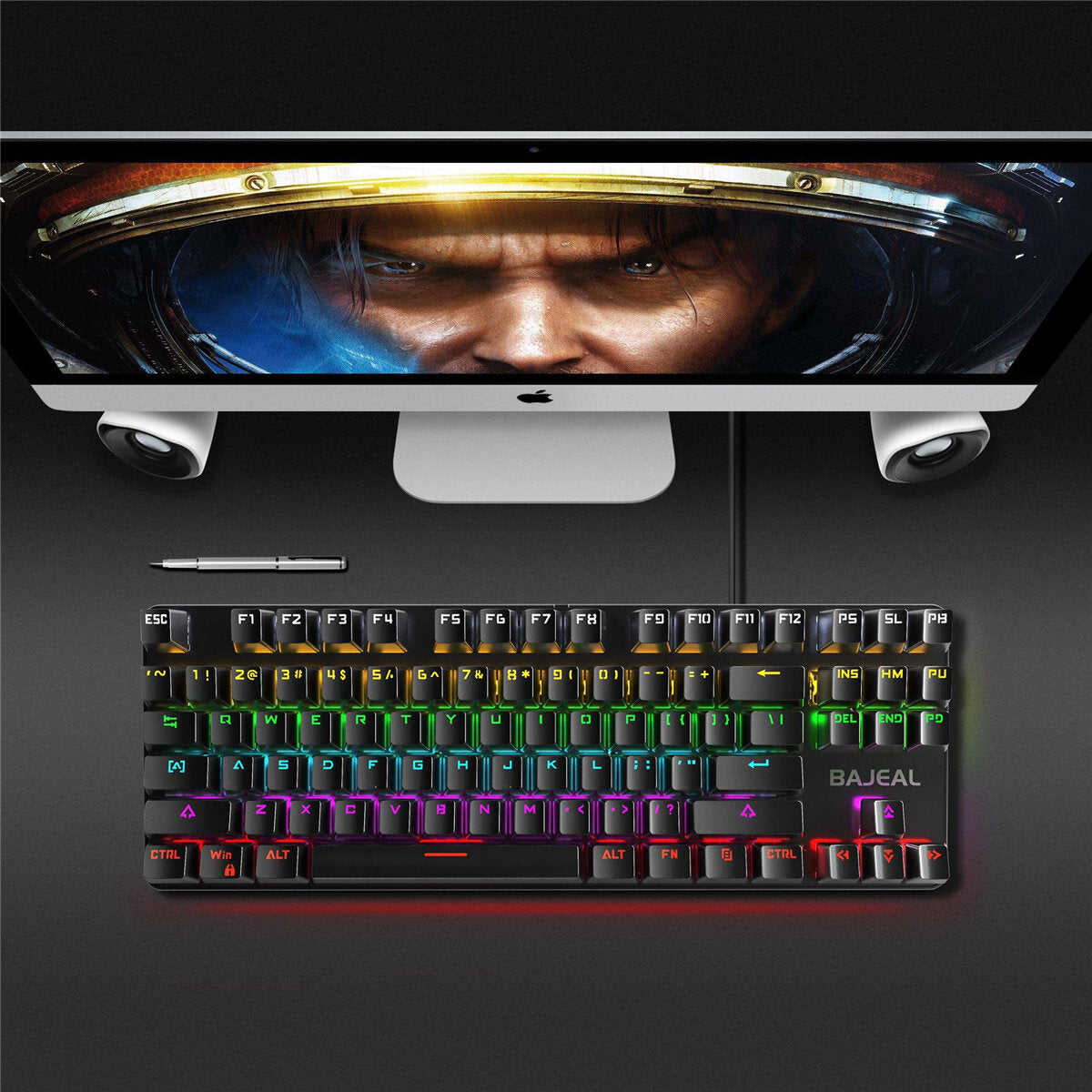 Mechanical Keyboard 87 Keys USB Wired Hot Swappable Blue Swtich Colorful LED Backlight Gaming Keyboard for Gaming Typing Office