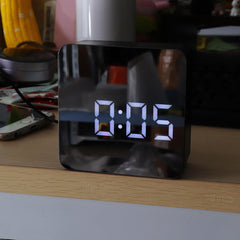Square HD Mirror Alarm Clock Multifunction Digital Alarm Clock Mute LED Mirror Clock Makeup Mirror