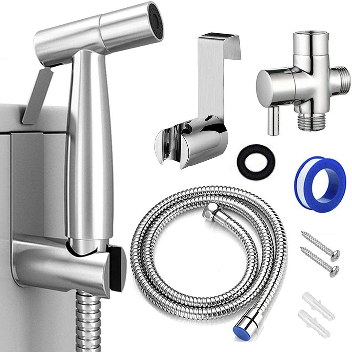 Handheld Bidet Sprayer for Toilet Adjustable Pressure Faucet Diaper Set with Hose Attachment Bathroom