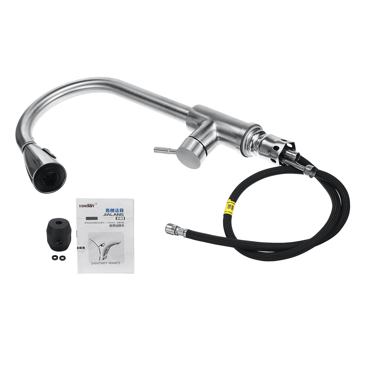 Stainless Steel Kitchen Sink Faucet with Pull Out Sprayer High-Arc Single Handle