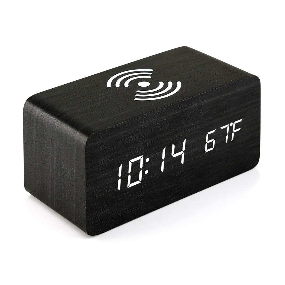 LED Digital Alarm Clock Creative Multi-functional Wireless Charging Wooden Snooze Clock
