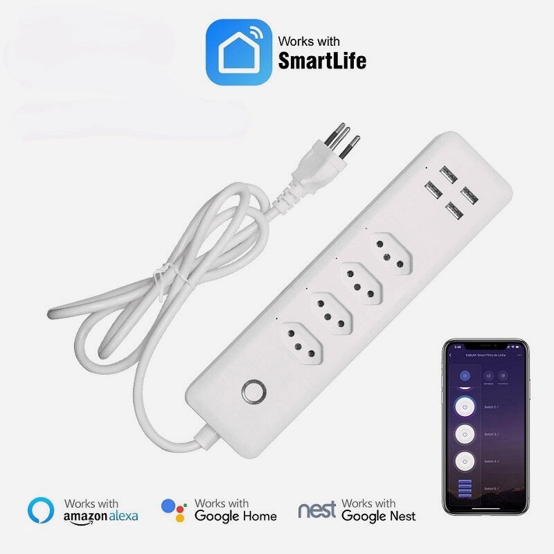 WiFi Smart Power Strip with 4 Outlets 4USB Ports 1.4m Extension Cord Voice works with Alexa Google Home