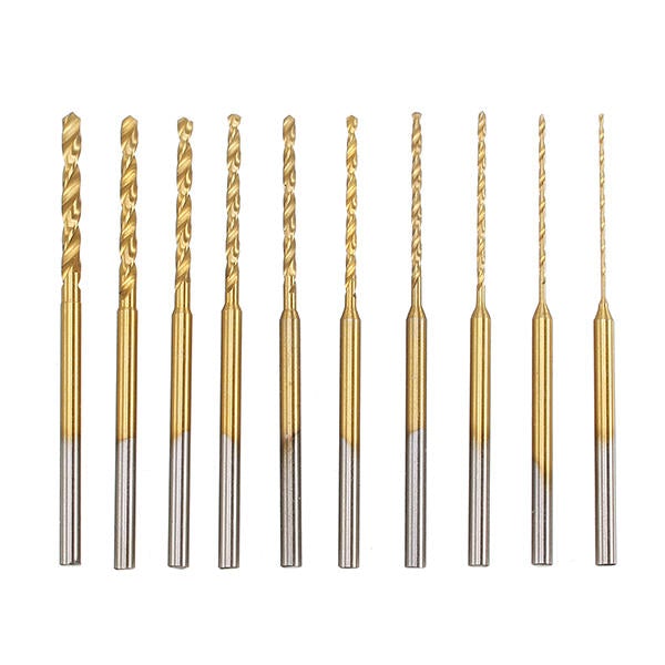 10pcs 0.6-2.2mm HSS Twist Drill Bits Set Titanium Coated High Speed Steel
