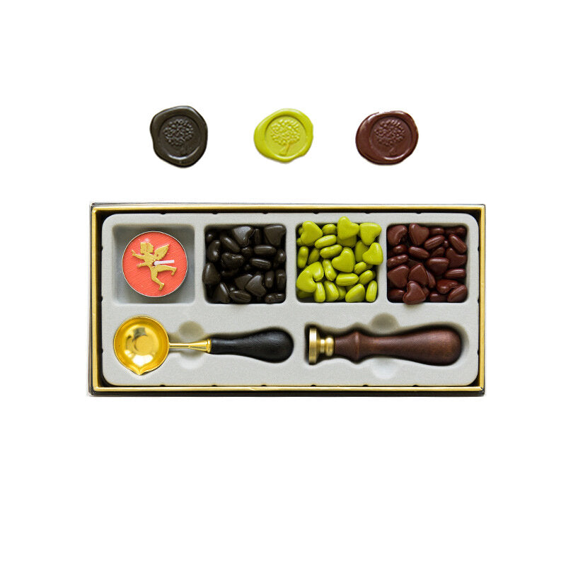 Vintage Lacquer Seal Wax Kit Seal Stamp Wooden Handle DIY Postcard Slogan Lacquer Sealing Tools Set