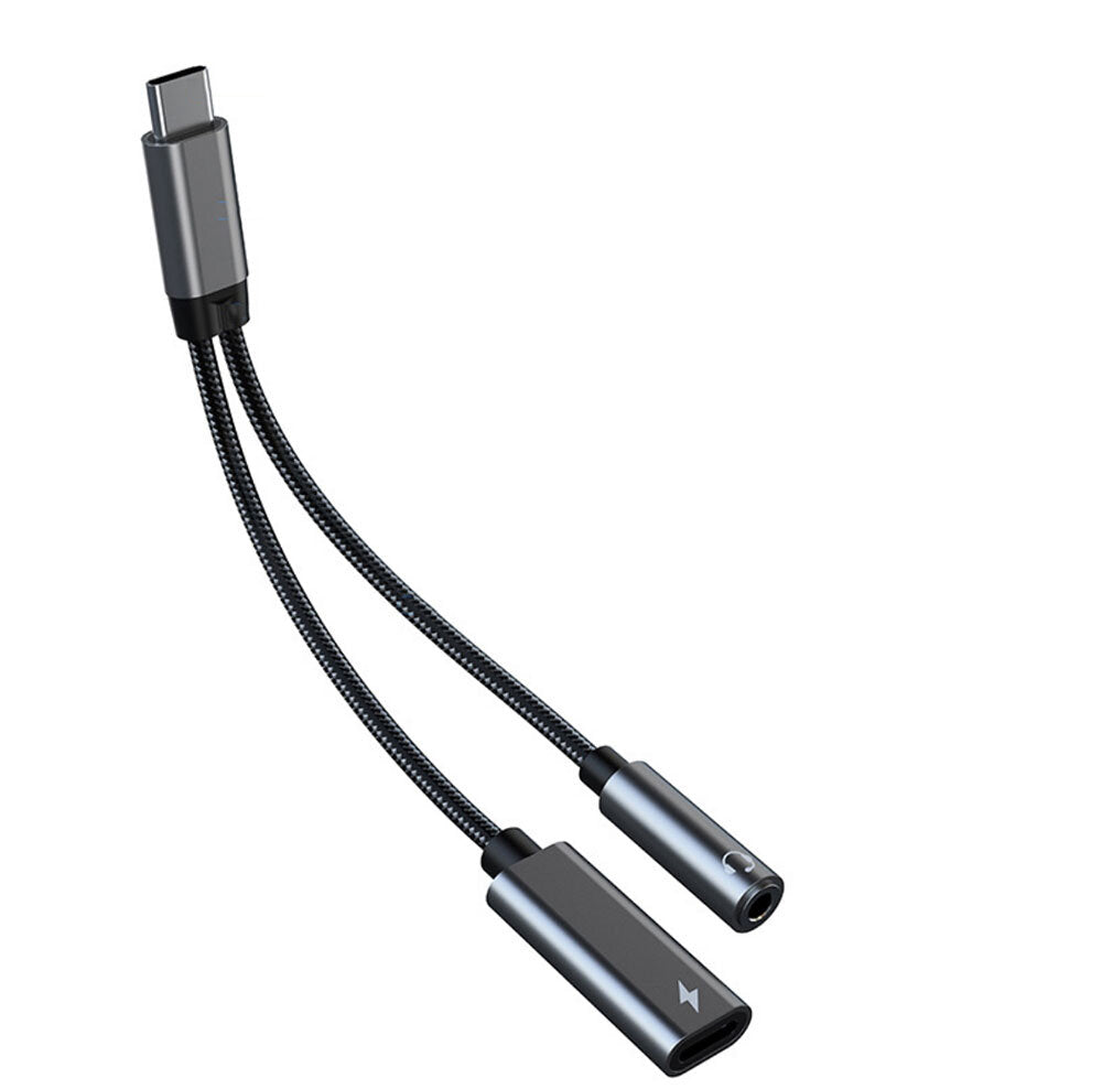 2 in1 Type-C to Type-C 3.5mm AUX Adapter Hi-Fi Headphone Adapter Cable PD 60W Fast Charging TA2B-R