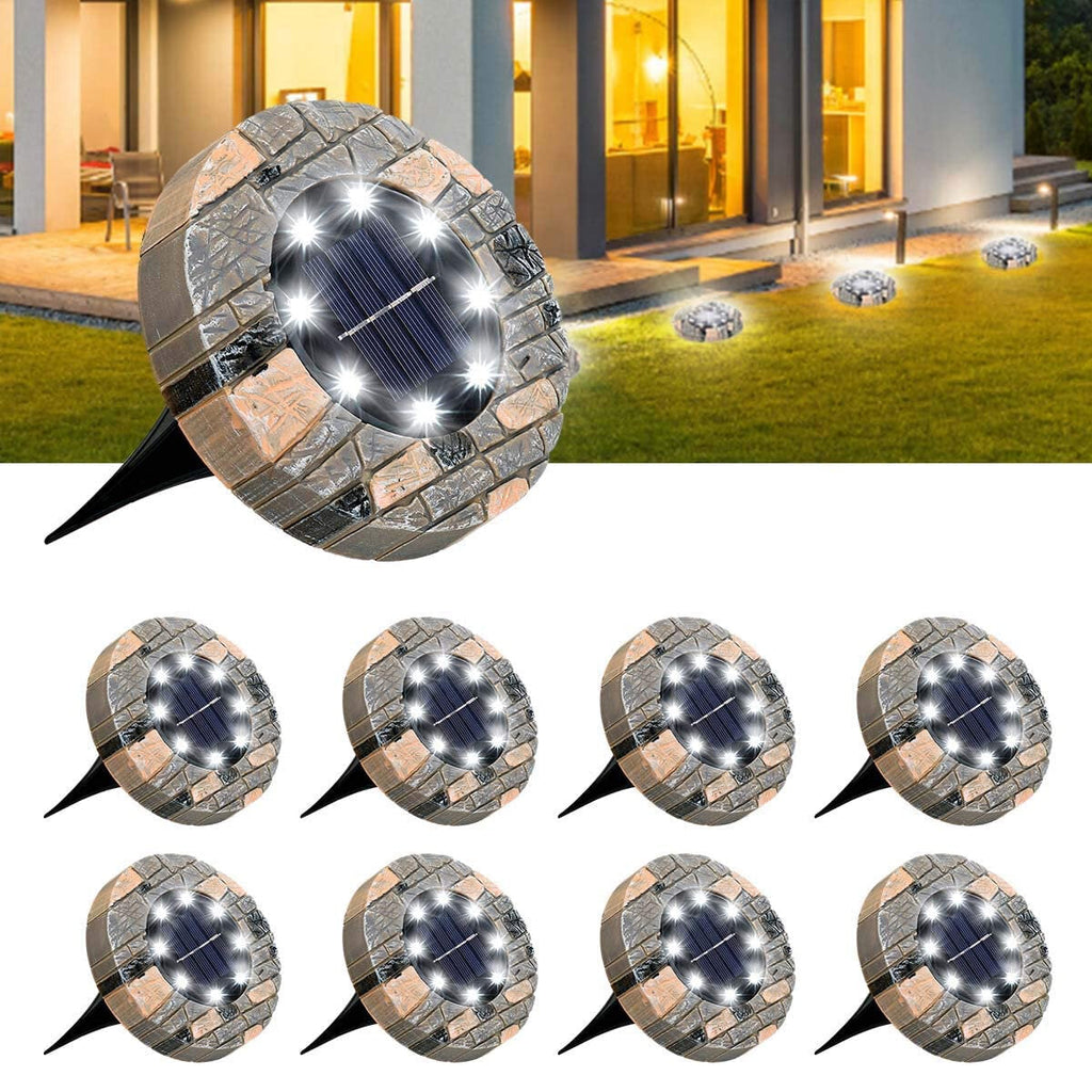 8 Pack Solar Ground Lights 8 LED Disk Solar Lights Outdoor Upgraded Garden Waterproof Bright In-Ground Lights for Pathway