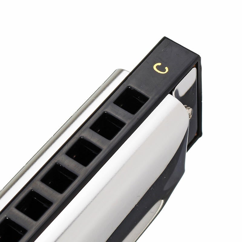 C Key 10 Holes Harmonica Blues Harp Stainless Steel Cover Plate with Plastic Box