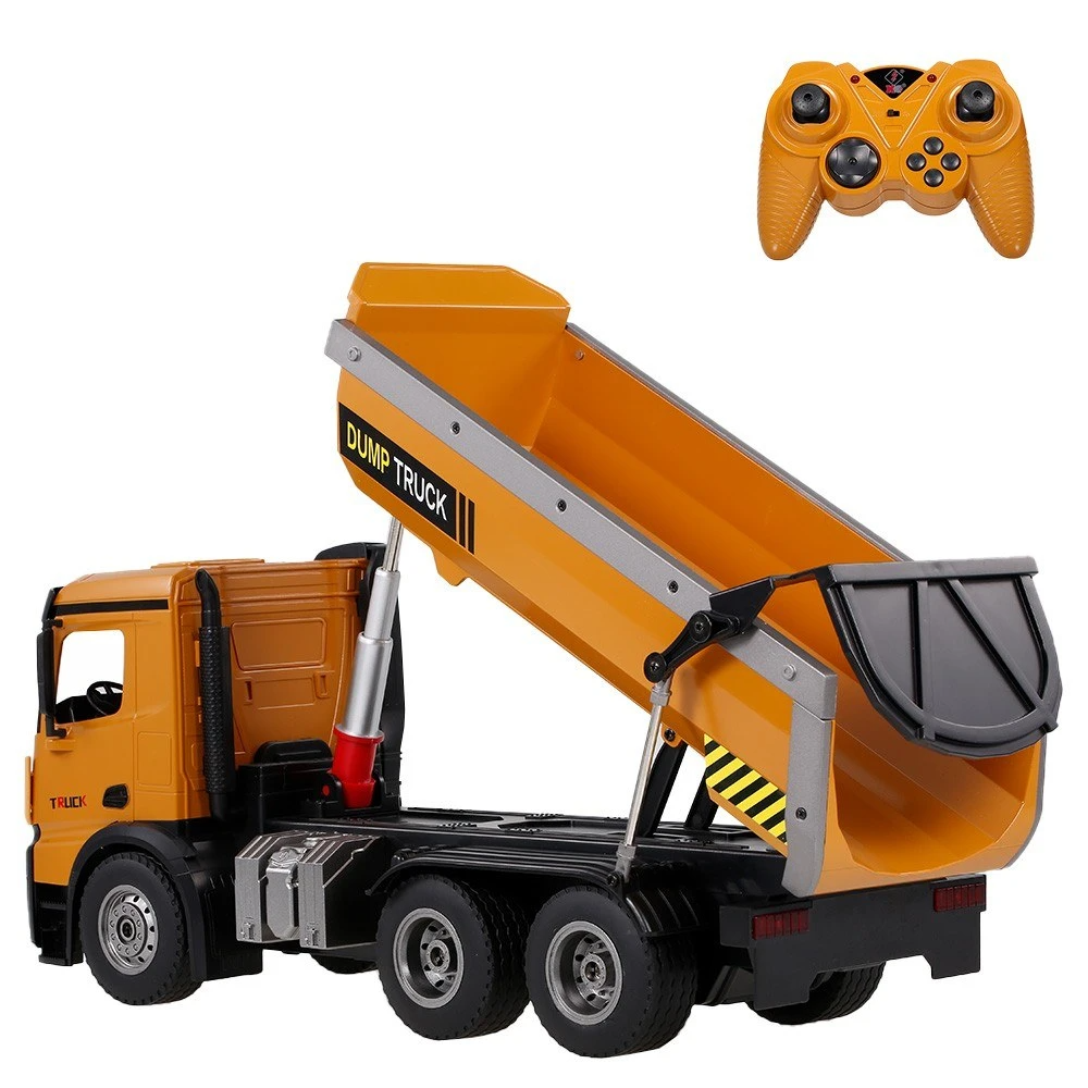 2.4Ghz 1/14 Scale RC Dump Truck Construction Vehicle Toy with LED Lights and Simulation Sound for Kids
