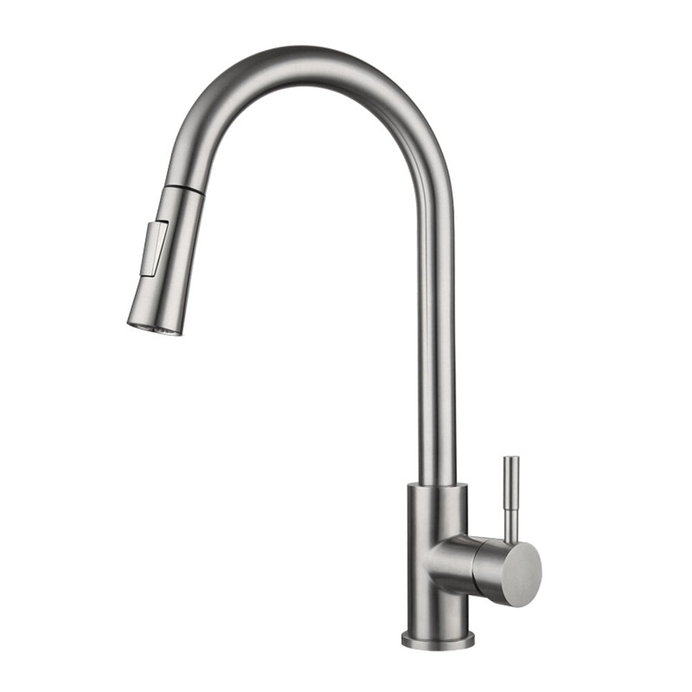Brushed Stainless Steel Pull Out Kitchen Faucet 360 Rotation Hot And Cold Water Mixed Wash Basin Sink Tap