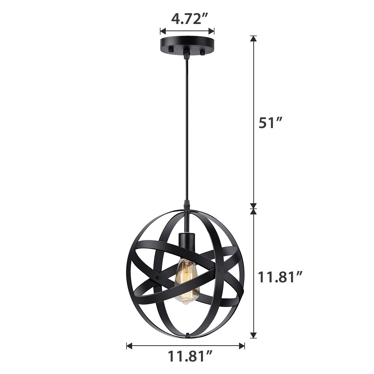 12'' Industrial Ceiling Pendant Lighting Fixture Metal Spherical Globe Chandelier with Remote Control AC110V
