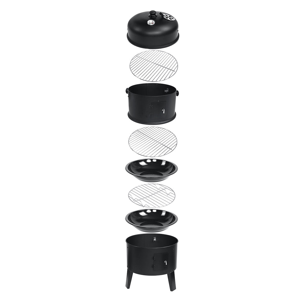 3-in-1 Portable Round Charcoal Smoker Roaster BBQ Grill With 354 Square Inches Cooking Space Built-in Thermometer Garden Outdoor Cooking