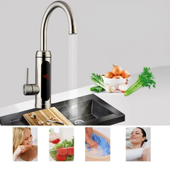 Electric Water Temperature Display Kitchen Tankless Instant Hot Faucet 3000W