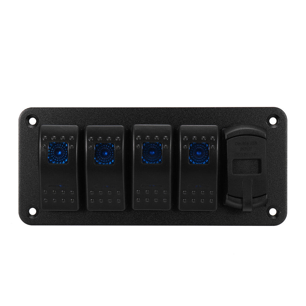 4/5/6 Gang Green Rocker Switch Panel Circuit Breaker LED Waterproof Car Marine Blue