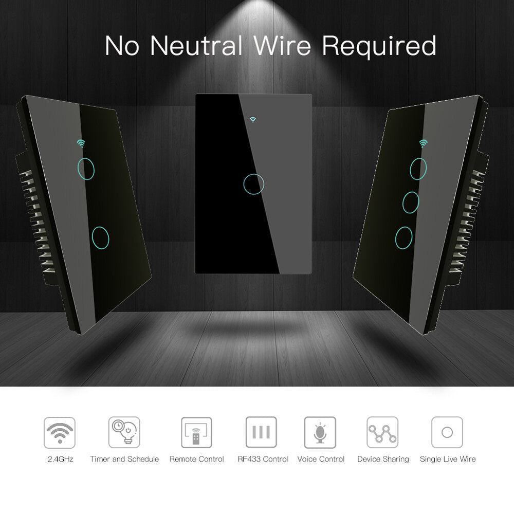 WiFi Smart Wall Touch Switch No Neutral Wire Needed 250V Smart Single Wire Wall Switch Work with Alexa Google Home