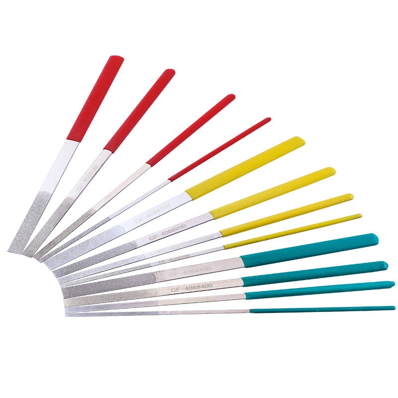 12Pcs 180mm Flat Files Diamond Alloy Oblique Rasp File Set For Jewelers Stone Polishing Repair Tools