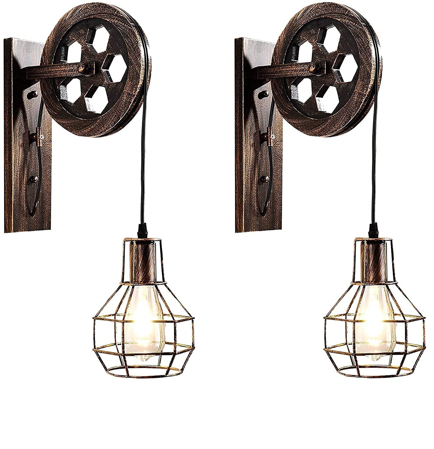 Adjustable Iron Wall Lamp Lifting Pulley Sconce Light Indoor 4 Color Without Light Bulb