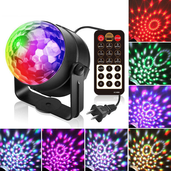 5W RGBWP LED Sound Activated Remote Control Crystal Ball Stage Light for Christmas Party
