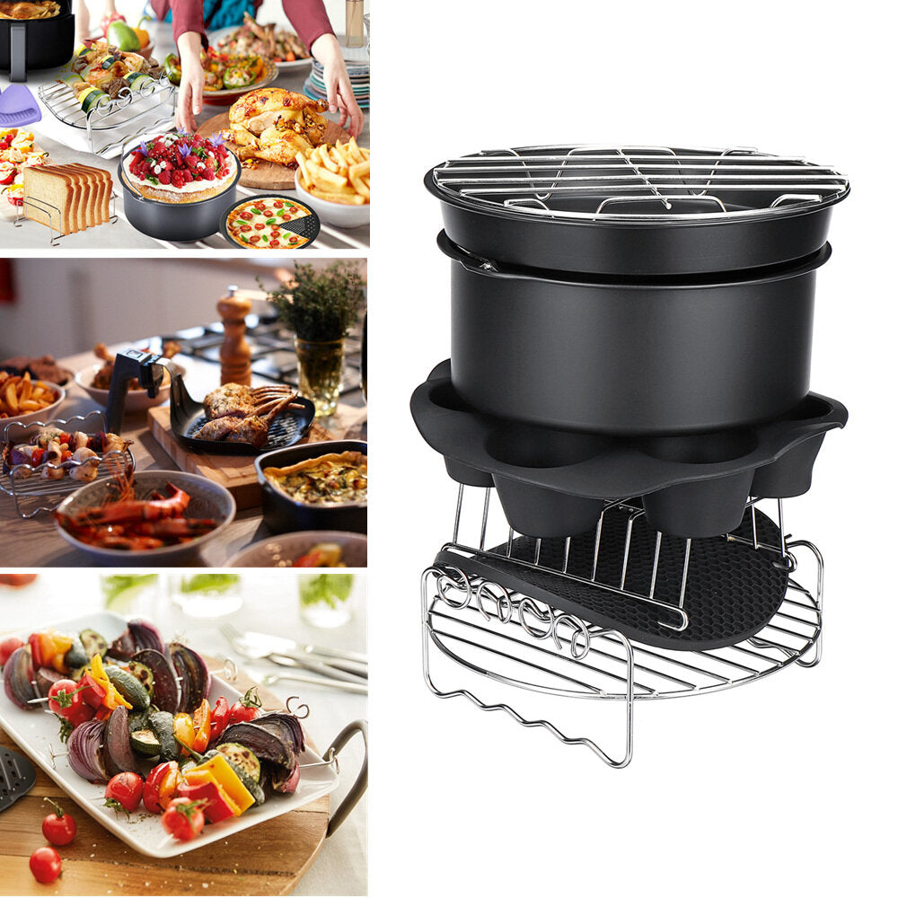 9inch 12pcs/Set Air Fryer With Baking Pad Pot Silicone Mat BBQ Grill Pan Multi-Purpose Cooking Accessories