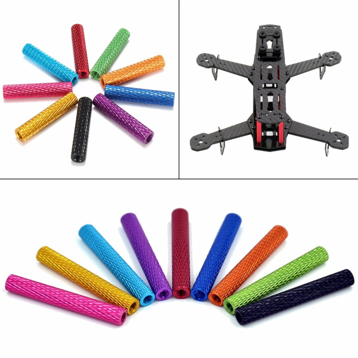10Pcs M3 20mm Knurled Standoff Aluminum Alloy Anodized Spacer