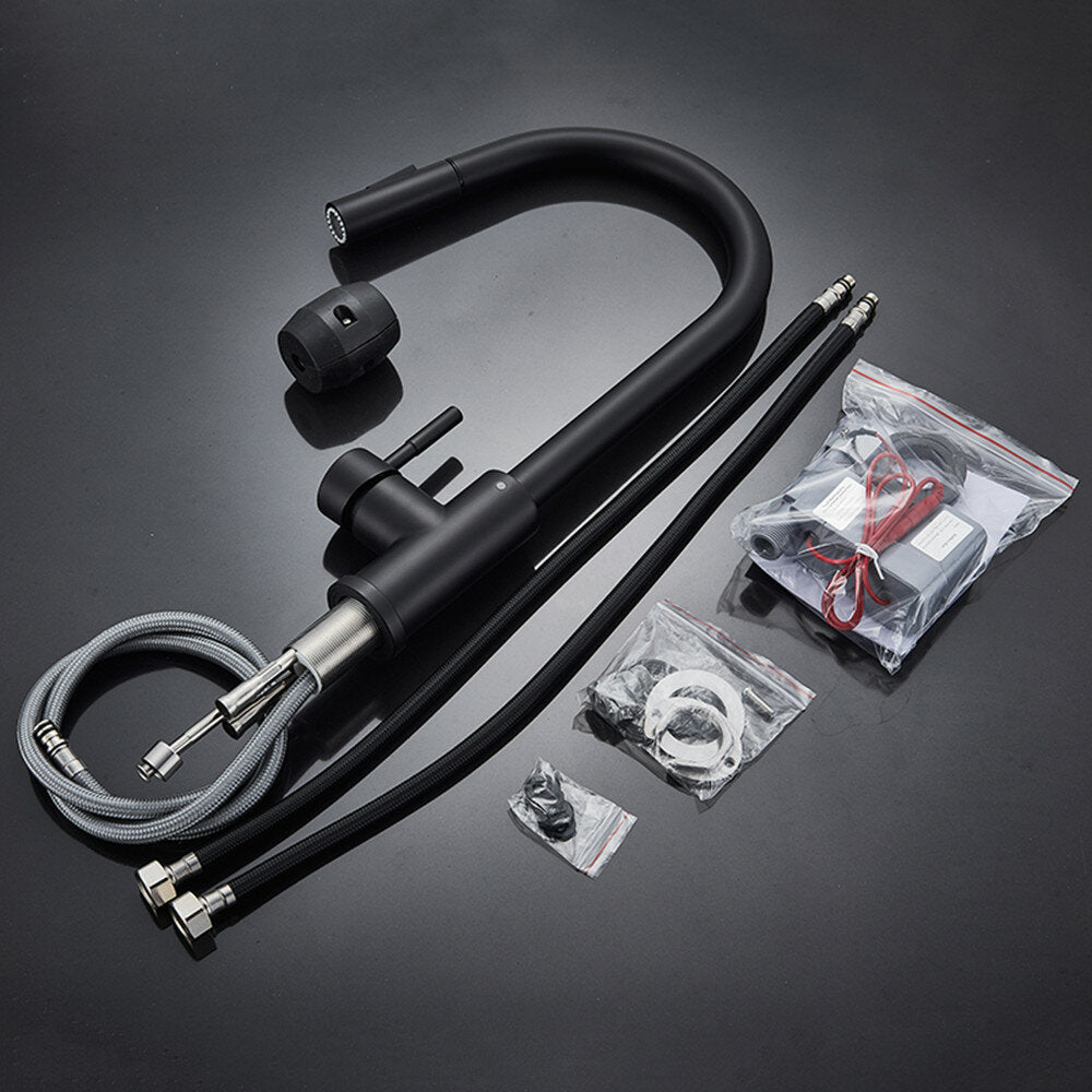 Matte Black Stainless Steel Kitchen Sink Faucets Mixer Smart Touch Sensor Pull Out Hot Cold Water Tap Crane