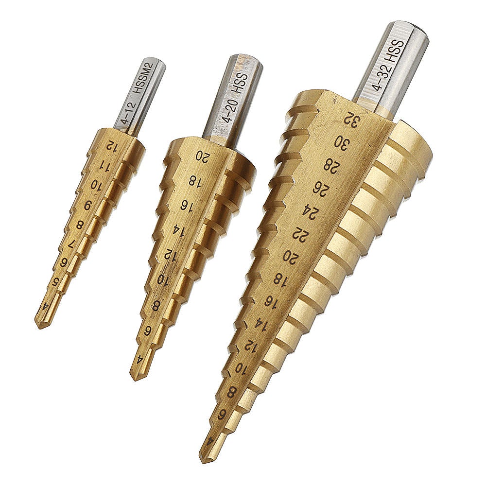 4-12/4-20/4-32mm HSS 6542 Titanium Coated Step Drill Bit Triangle Shank