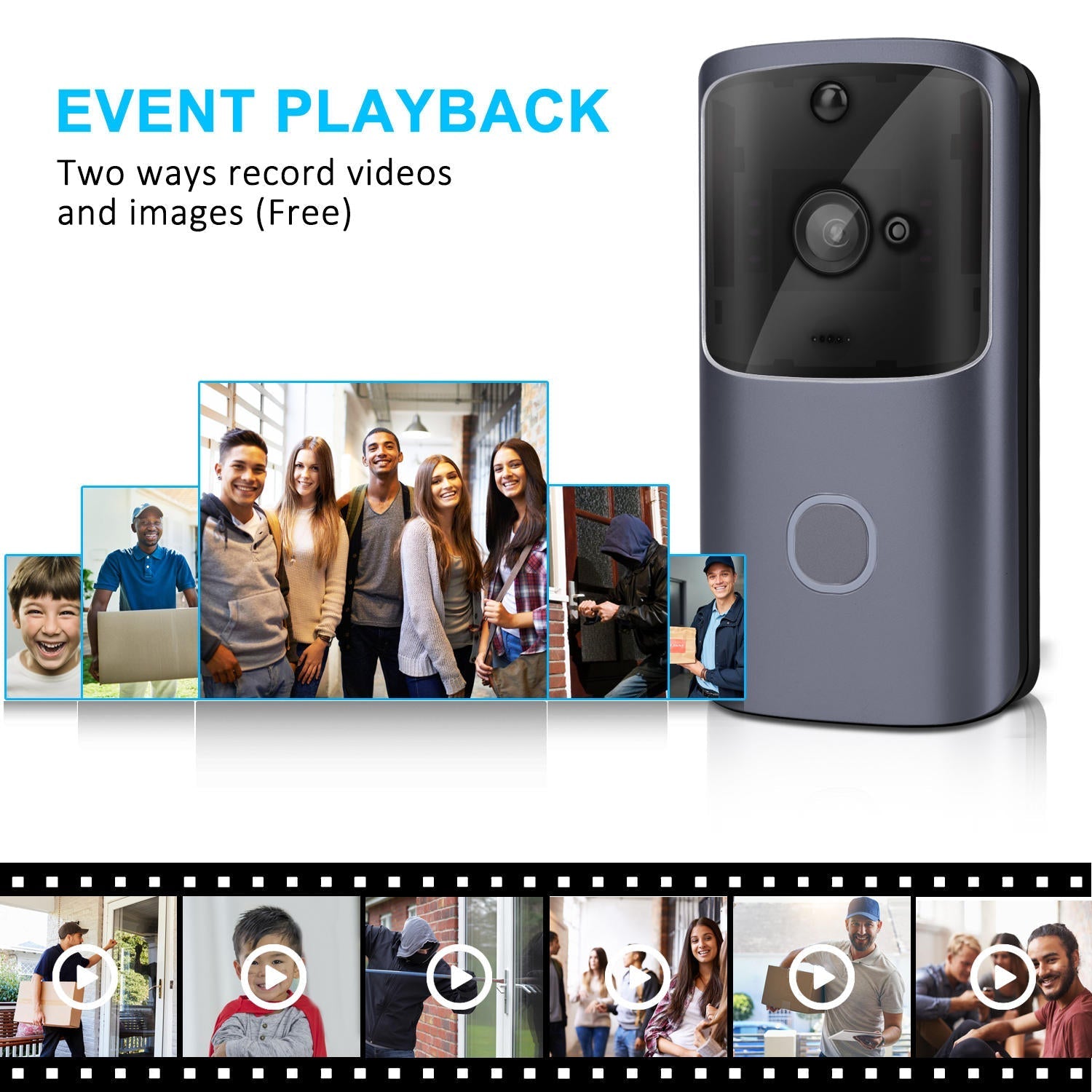 720P 166 Wide View Two-way Audio Smart WIFI Video Doorbell Smart Home PIR Alarm Monitor