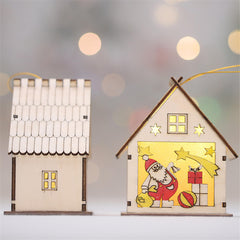 Christmas Light Decoration LED Wood House Light Cabin Santa Claus Tree Hanging Ornaments Holiday Decoration