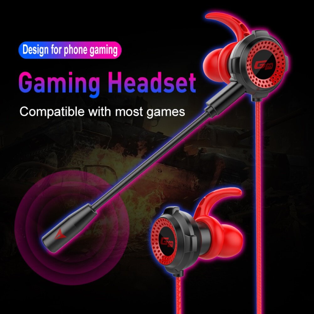 Wired Earphone 10MM Dynamic Noise Reduction HD Calling Earbuds 3.5MM In-Ear E-sports Gaming Headset with Detachable Mic