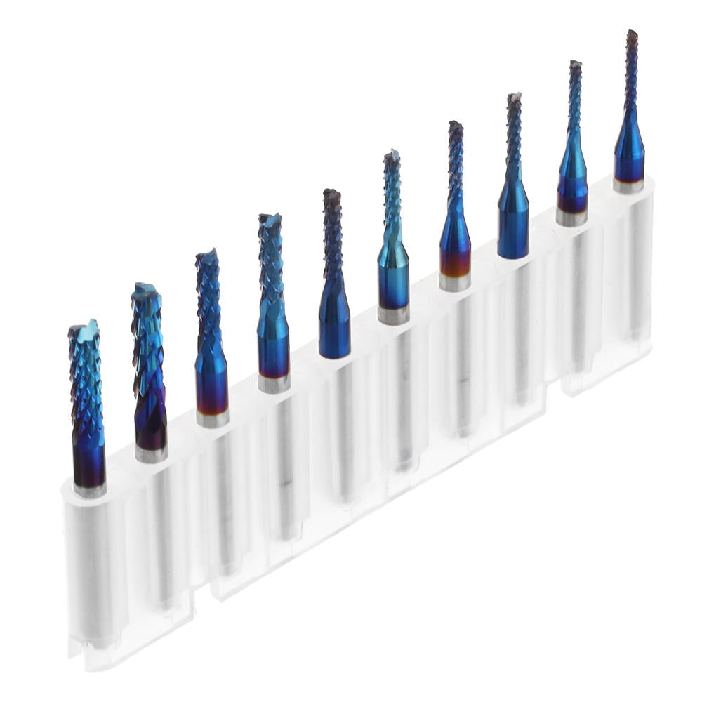 10pcs 1.3-3.175mm Blue NACO Coated PCB Bits Carbide Engraving Milling Cutter For CNC Tool Rotary Burrs