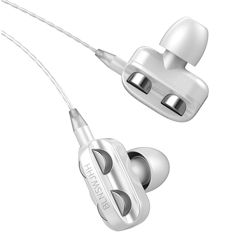 Wired Headphones Dual Dynamic Drivers 4 Speakers Noise Reduction Headset Line-Control In-Ear Earphones