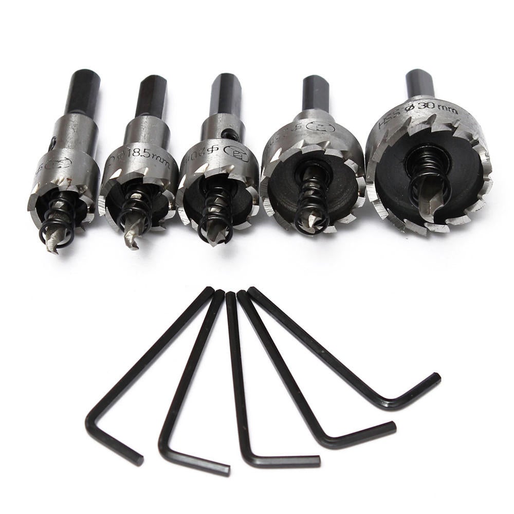 5pcs 16-30mm Hole Saw Cutter Drill Bit Set HSS Sheet Metal Reamer with Wrench
