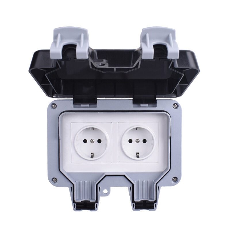 Weatherproof Waterproof Outdoor EU Wall Power Socket 16A Double EU Standard Electrical Outlet Grounded