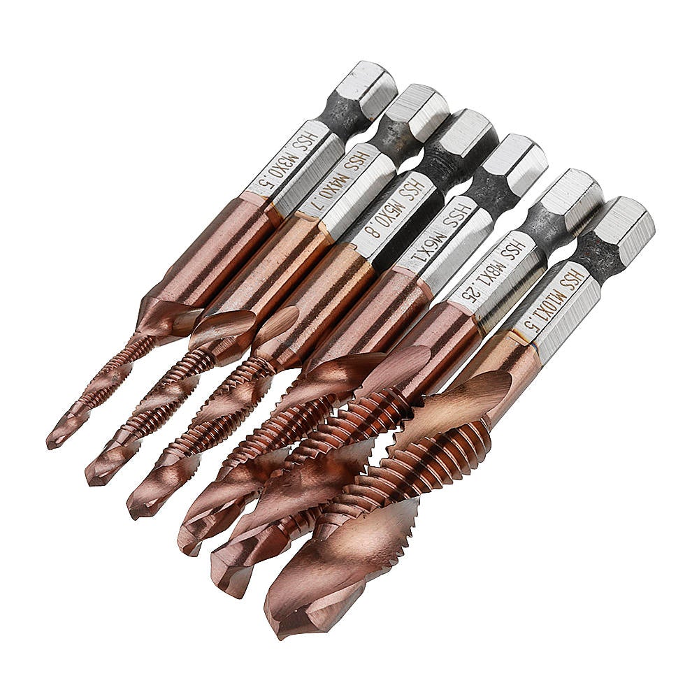 6pcs M3-M10 Combination Drill Tap Bit Set HSS 6542 AlTiN Coated Deburr Countersink Bits