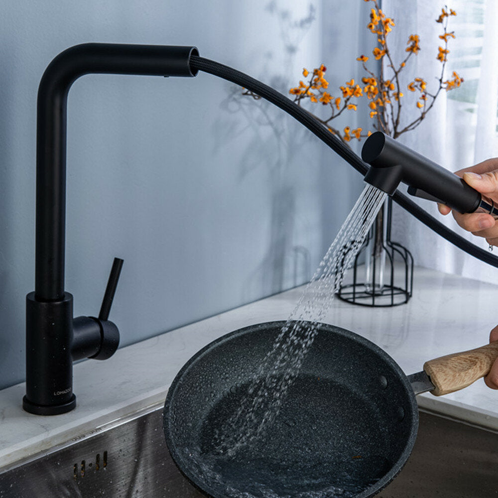 Matte Black Stainless Steel Faucet For Kitchen Sink Single Lever Pull Out Spring Spout Mixers Tap Hot Cold Water