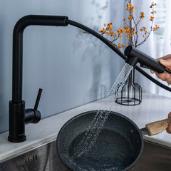 Matte Black Stainless Steel Faucet For Kitchen Sink Single Lever Pull Out Spring Spout Mixers Tap Hot Cold Water