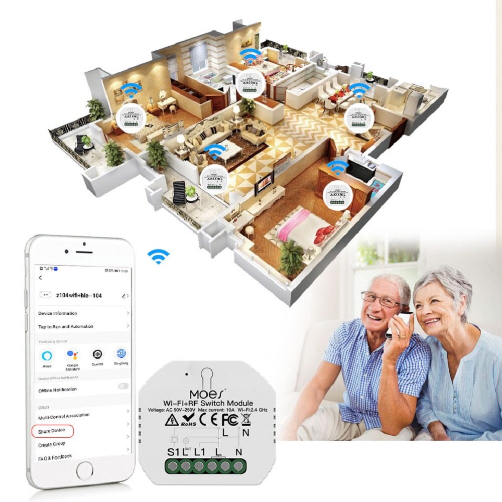Mini WiFi RF433 Smart Relay Switch Module Smart Life/Tuya App Control for Alexa Google Home 1 Gang 1/2 Way