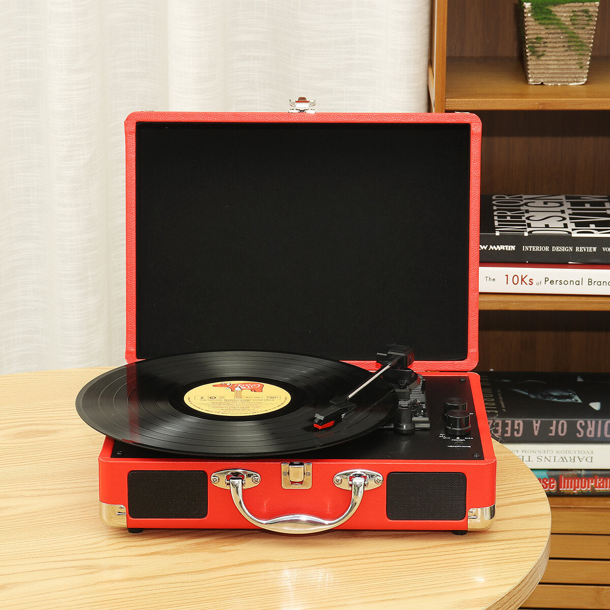 Vinyl Turntable Record Player LP Disc 33/45/78 RPM Bluetooth Portable Leather Gramophone Phonograph Speaker 3.5mm Antique Retro