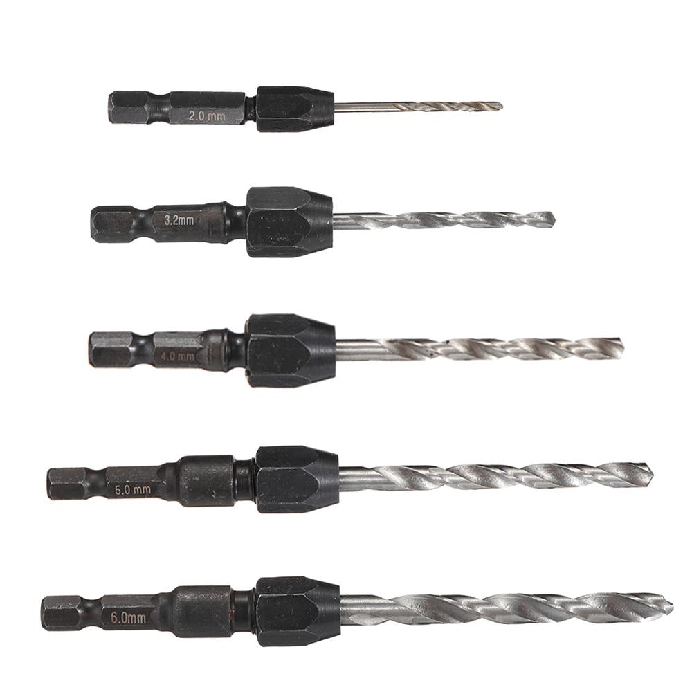 5Pcs 2-6mm Quick Change Twist Drill Bit Set Hex Shank HSS 2/3.2/4/5/6mm