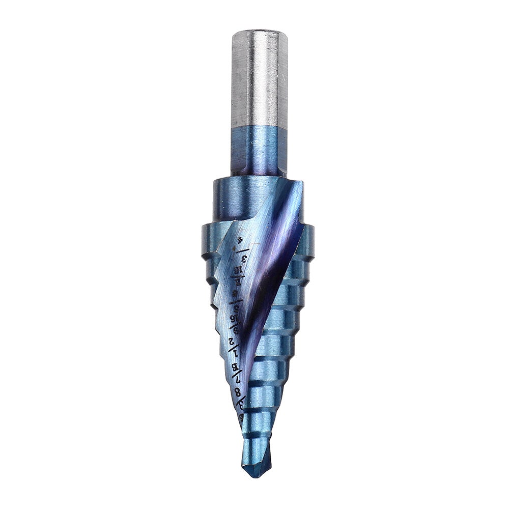5pcs HSS Blue Nano Coating Step Drill Bit Set Spiral Flute Multiple Hole 1/8 to 1-3/8 Inch 50 Sizes with Aluminum Case or Opp Bag