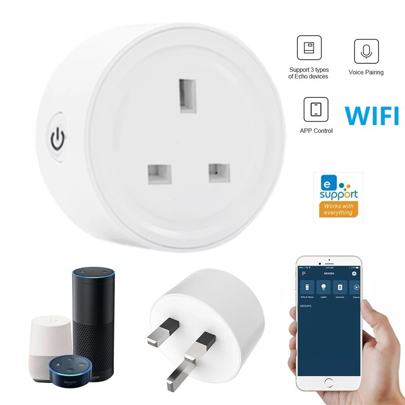WIFI UK Plug Smart Socket Mini Switch Voice Control Plug Works with Alexa Google Home